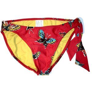 BE  CREATIVE Swim BIKINI Side Tie BOTTOM Red BUTTERFLIES ( M )